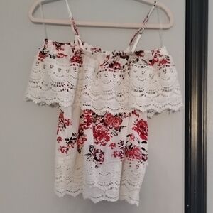 No Boundaries Red Floral Lace Blouse